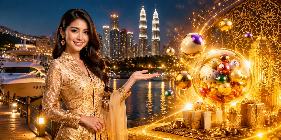 Suasana perayaan Malaysia dengan permainan loteri dalam talian yang meriah dan penuh warna